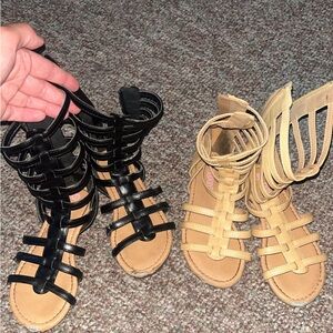 Fabkids Black and Tan Gladiator Sandals 2 pairs(both pairs included)